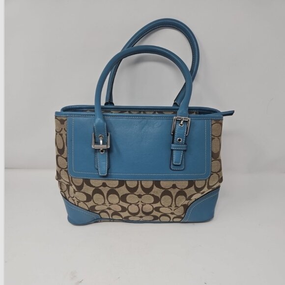 NWOT Vintage Y2K Coach Monogram Hampton Turquoise Blue Leather Satchel Purse Bag - Picture 2 of 10